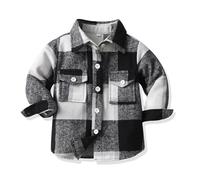 ofeirhz Camisa térmica a cuadros para niño, cárdigan corto de manga larga, cuello superior, 4T (gris, 18-24 meses)
