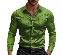 ofeirhz Camisas de manga larga para hombre, estampadas, brillantes, no necesita planchado, sin arrugas, camisas de satén con botones, ajustadas, informales, ligeras, cómodas, elegantes, fiestas