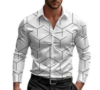 ofeirhz Camisas de manga larga para hombre, estampadas, brillantes, no necesita planchado, sin arrugas, camisas de satén con botones, ajustadas, informales, ligeras, cómodas, elegantes, fiestas
