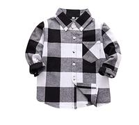 ofeirhz Camisas para niños de 4t y 5t para niños pequeños de franela a rayas de manga larga con solapa para bebés y niñas, capa superior, camiseta juvenil (blanco, 5-6 años)