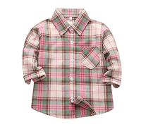 ofeirhz Camisas para niños de 4t y 5t para niños pequeños de franela a rayas de manga larga con solapa para bebés y niñas, capa superior, camiseta juvenil (marrón, 18-24 meses)