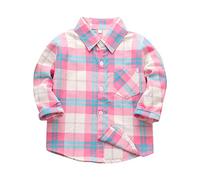 ofeirhz Camisas para niños de 4t y 5t para niños pequeños, franela a cuadros, manga larga, solapa de plumón, camisa para bebés, niños y niñas, capa superior, camiseta juvenil (rosa, 12-18 meses)