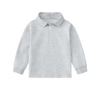 ofeirhz Camisas para niños y niñas, para otoño, con solapa de color liso, manga larga, estilo peplum, informal, ropa interior térmica, para niño, gris, 5-6 años