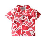ofeirhz Camiseta atlética para niños para el día de San Valentín, manga corta, estampado de corazones, camiseta con bolsillo para niños (rojo, 12-18 meses)