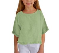 ofeirhz Camiseta de manga larga juvenil de algodón y lino con mangas de cinco puntos, para niñas, color sólido, casual, cuello redondo, suenas como una niña (verde, 9-10 años)