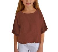 ofeirhz Camiseta de manga larga juvenil de algodón y lino con mangas de cinco puntos, para niñas, color sólido, casual, cuello redondo, suenas como una niña (marrón, 9-10 años)