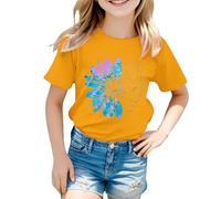 ofeirhz Chieftains - Camiseta de manga corta con bonito gráfico de flores, holgada, cuello redondo, camiseta casual con brasier (amarillo, 8-9 años)