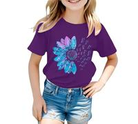 ofeirhz Chieftains - Camiseta de manga corta con bonito gráfico de flores, holgada, cuello redondo, casual, con brasier (morado, 8-9 años)