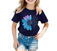 ofeirhz Chieftains - Camiseta de manga corta con bonito gráfico de flores, holgada, cuello redondo, manga corta, casual, camisolas con brasier (azul oscuro, 12-13 años)