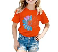 ofeirhz Chieftains - Camiseta de manga corta con estampado de flores, holgada, cuello redondo, manga corta, casual, camisolas con brasier (naranja, 10-11 años)