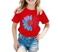 ofeirhz Chieftains - Camiseta de manga corta con estampado de flores, holgada, cuello redondo, manga corta, casual, camisolas con brasier (rojo, 8-9 años)