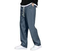 ofeirhz Pantalones chinos para hombre, de fácil cuidado, rectos, relajados, con cordón, cintura elástica, pierna ancha, color liso, parte delantera plana, cómodos, ideales para uso diario, azul marino