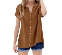 ofeirhz Ropa de verano para niñas pequeñas, blusas casuales de verano con cuello en V para niños, a la moda, ligeras, sólidas, de manga corta, tirantes para niñas (café, 12-13 años)
