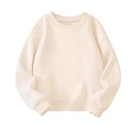 ofeirhz Suéter de manga larga para niños y niñas, modelos de primavera, otoño e invierno, color sólido, cuello redondo, manga larga, suéter de hombro caído, talla S, beige, 8-9 años
