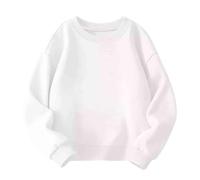 ofeirhz Suéter de manga larga para niños y niñas, modelos de primavera, otoño e invierno, color sólido, cuello redondo, manga larga, suéter de hombro caído, talla S (blanco, 7-8 años)