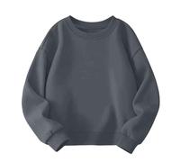 ofeirhz Suéter de manga larga para niños y niñas, modelos de primavera, otoño e invierno, color sólido, cuello redondo, manga larga, suéter de hombro caído, talla S (gris, 3-4 años)