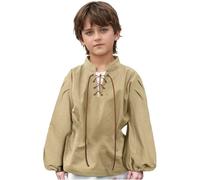 ofeirhz Top Boys Big Kids - Camisas de cuello alto para niños, camisa holgada de algodón transpirable para niños (caqui, 10-12 años)