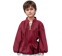 ofeirhz Top Boys Big Kids - Camisas de cuello alto para niños, camisa holgada de algodón transpirable para niños (rojo, 10-12 años)