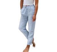 Oferta Flash Pantalon Fino Verano Mujer Tallas Grandes Frescos Lino Algodón Cintura Alta Elasticos Pantalones Largos Ligeros Vintage Rectos con Bolsillos y Pliegues Pantalón Flojo Playa Comodidad