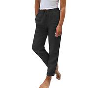 Oferta Flash Pantalon Fino Verano Mujer Tallas Grandes Frescos Lino Algodón Cintura Alta Elasticos Pantalones Largos Ligeros Vintage Rectos con Bolsillos y Pliegues Pantalón Flojo Playa Comodidad
