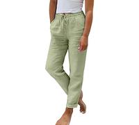 Oferta Flash Pantalon Fino Verano Mujer Tallas Grandes Frescos Lino Algodón Cintura Alta Elasticos Pantalones Largos Ligeros Vintage Rectos con Bolsillos y Pliegues Pantalón Flojo Playa Comodidad