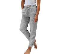Oferta Flash Pantalon Fino Verano Mujer Tallas Grandes Frescos Lino Algodón Cintura Alta Elasticos Pantalones Largos Ligeros Vintage Rectos con Bolsillos y Pliegues Pantalón Flojo Playa XXL Comodidad