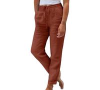 Oferta Flash Pantalon Fino Verano Mujer Tallas Grandes Frescos Lino Algodón Cintura Alta Elasticos Pantalones Largos Ligeros Vintage Rectos con Bolsillos y Pliegues Pantalón Flojo Playa Comodidad