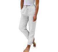 Oferta Flash Pantalon Fino Verano Mujer Tallas Grandes Frescos Lino Algodón Cintura Alta Elasticos Pantalones Largos Ligeros Vintage Rectos con Bolsillos y Pliegues Pantalón Flojo Playa Comodidad
