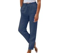 Oferta Flash Pantalon Fino Verano Mujer Tallas Grandes Frescos Lino Algodón Cintura Alta Elasticos Pantalones Largos Ligeros Vintage Rectos con Bolsillos y Pliegues Pantalón Flojo Playa Comodidad
