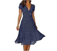 Oferta Vestidos Verano Mujer 2025 Baratos Bohemio Floral Cuello Redondo Vestido De Playa Casual con Bolsillos T Shirt Cómodo Vestido De Mujer Elegante Vestidos Informal Primavera