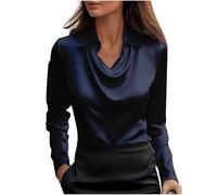 Ofertas Blusas de Mujer Elegantes,Camiseta Manga Larga Mujer de Satén Color Sólido Moda Suelto Cuello Abierto Tumblr Tops Casual Fiesta Versátiles T-Shirt Camisa Original Otoño Invierno Basic tee