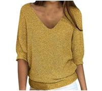 Ofertas Camiseta Mujer Manga Larga,Talla Grande Blusa Mujer de Manga 3/4 Cuello V Camiseta Basicas Suelto Color Sólido Cover Up Diario Deportivo Túnica Transpirable Shirts Oficina Superior Tops