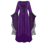 Ofertas del día de hoy vestido medieval mujer, ropa gótica, disfraces de Halloween con cráneo abotonado, renacentista, vestido midi victoriano, mangas trompeta, carnaval, baile, cosplay, vintage