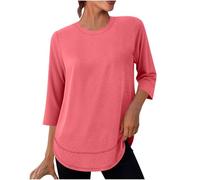 Ofertas Flash del Dia 2025 Camiseta Manga Larga Mujer,Camiseta Deporte Mujer de Cuello Redondo Manga 3/4 Basicas Color Sólido Top Deportivos Sueltos Casual Secado Rápido Rop Adeportiva Talla Grande