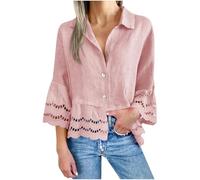 Ofertas Flash del Dia Blusas de Mujer Elegantes,Camisa Mujer Manga Larga Hueca Camiseta de Botones Holgados Color Sólido Camisas Ligero Cómodo Blusa Primavera Otoño Original Oficina Diario Tops Shirt
