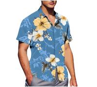 Ofertas Flash del Dia Camisas Hombre Manga Corta Camisa Talla Grande para Hombres Cuello Solapa Camiseta con Botones Suelta Estampado Hawaiano Camisa de Casual Regular Fit Respirable Ropa Hombre
