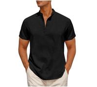 Ofertas Flash del Dia Camisas Lino Hombre,Algodón y Lino Camisetas Manga Corta Hombre Elegante Oficina Suelta Blusa Cuello Levantado T-Shirt Ligero y Transpirable para Diario Viaje Vacaciones Fiesta