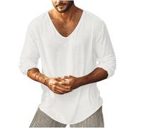 Ofertas Flash del Dia Camiseta Manga Larga Hombre,Algodón y Lino Camiseta Hombre de Cuello V Color Sólido Cómodo Camisa Primavera y Verano Ligero y Transpirables Tops tee Moda Original Oficina Shirt