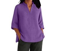 Ofertas Flash del Dia Camiseta Mujer,Algodon y Lino Camisetas Basicas Manga 3/4 Elegantes Blusas Ligero Primavera Otoño Camisa Elegante Camiseta Loose Shirt Top Color Liso Casual Women's T-Shirt