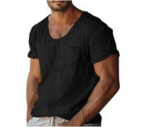 Ofertas Flash del Dia Camisetas Manga Corta Hombre,Camiseta Hombre de Algodón y Lino Casual Cuello Redondo Color Sólido Estilo Básico Camisetas Lino Hombres Cómodo y Transpirable Shirt Top Trabajo