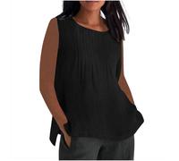Ofertas Flash del Dia Camisolas Lino Mujer,Talla Grande Algodón y Lino Camisetas Tirantes Mujer Cuello Redondo Pliegues Camiseta Color Sólido Chaleco Básico Tank Top Verano Versátil Cami