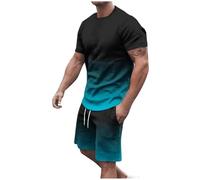 Ofertas Flash Del Dia Chandal Hombre Completo,Chándal de Manga Corta para Hombres Color Degradado Camiseta y Pantalones Cortos Conjuntos de Dos Piezas Trajes de Verano Deportiva Jogging Tracksuit