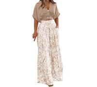 Ofertas Flash Del Dia Conjunto Mujer Vestir Dos Piezas,Traje Pantalón Fiesta de 2 Piezas Camisa Manga Corta y Pantalones Pernera Ancha con Estampado Floral Elegante Negocios Oficina Fiesta Traje