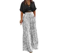Ofertas Flash Del Dia Conjunto Mujer Vestir Dos Piezas,Traje Pantalón Fiesta de 2 Piezas Camisa Manga Corta y Pantalones Pernera Ancha con Estampado Floral Elegante Negocios Oficina Fiesta Traje