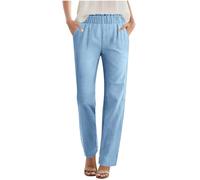 Ofertas Flash del Dia Pantalones Mujer de Algodón y Lino Cintura Alta Elasticos Pantalones Largos Color Sólido Causal Ligeros Pantalon de Pernera Rectos Cómodos Oficina Pantalón Chandal con Bolsillos