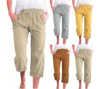 Ofertas Flash del Dia Pantalones Mujer Verano Talla Grande Rectos Lino de Algodón Cintura Alta Elástica con Cordón Pantalones Capri Ligeros Pantalón de Chándal Suave y Cómodo Danza Pilates Yoga Pants