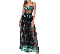 Ofertas Flash del Dia Vestido Fiesta Mujer,Vestidos de Fiesta Mujer Elegantes Moda Sin Manga Malla Vestido Fiesta Sexy Transparente Vestidos de Fiesta Maxi Vestido de Cóctel Vestido Invitado Boda