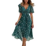 Ofertas Flash Hoy Vestidos Cortos Verano Vestidos de Verano Mujer 2025 Flores Estampado Cuello V Vestido Largo Elegante Cómodo Vacaciones Viajes Diario