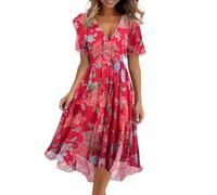 Ofertas Flash Hoy Vestidos Playa Mujer Tallas Grandes Vestidos de Verano Mujer 2025 Flores Estampado Cuello V Vestido Largo Elegante Cómodo Vacaciones Viajes Diario