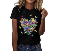 Ofertas Hoy Camisetas Mujer Vestir Blusas De Manga Corta Blancas Verano 2025 Camiseta Volantes Navidad Algodón con Corazones Blusa Encaje Senora Hombreras Talla XXL Elegantes Salir Blanca